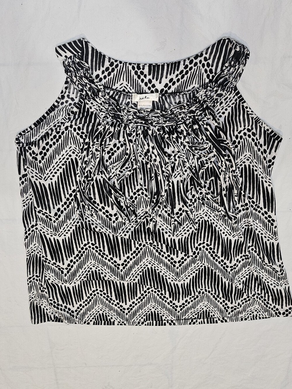 Isela Black Chevron Fringe Sleeveless Boho Blouse L